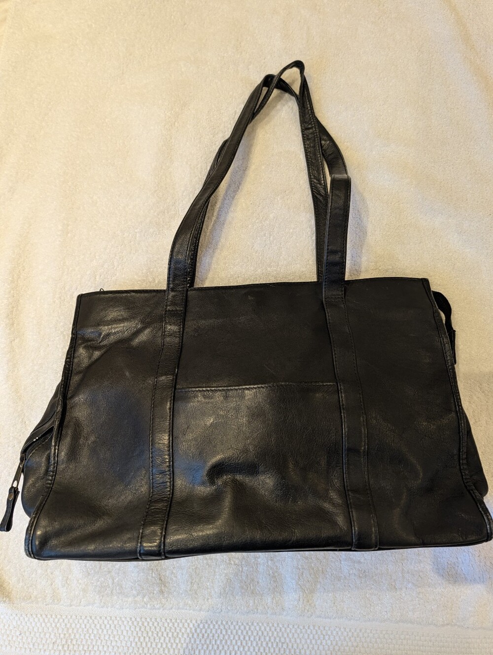 Vtg CLAVA New York Black Columbian Leather Laptop Tote Bag Shoulder Work Bag 90s